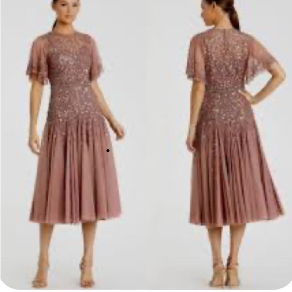 Mac Duggal rose Lace Midi Dress